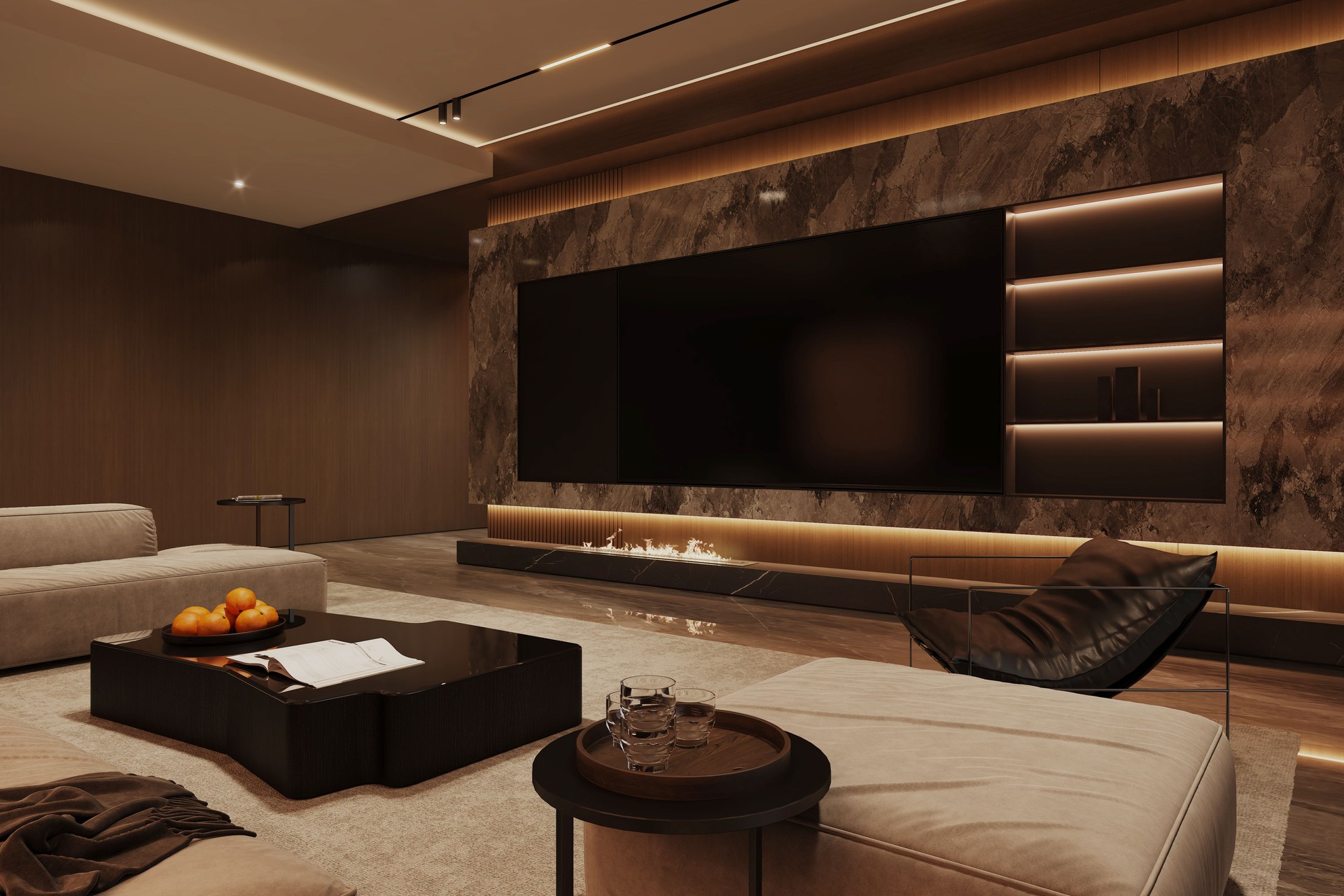 Modern Media Wall with Integrated Fireplace