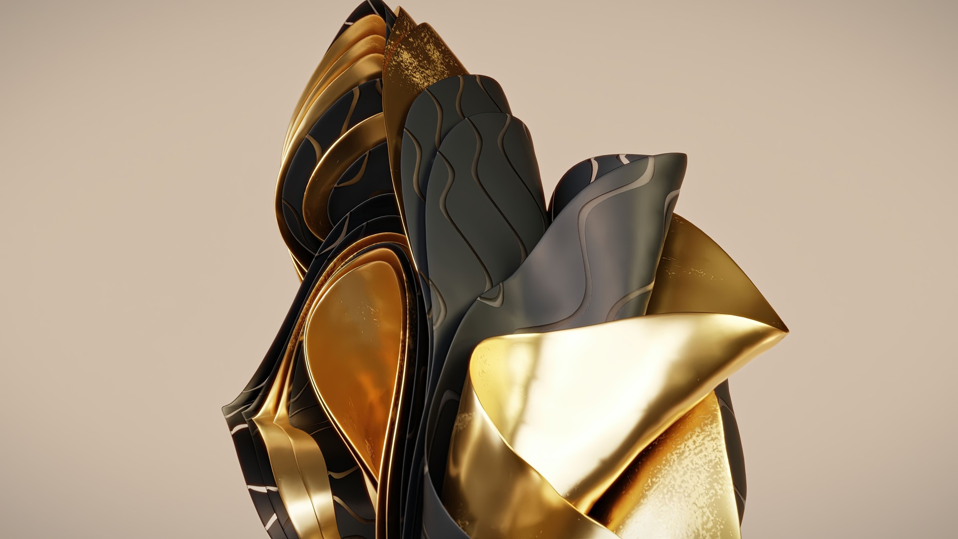 Abstract fashion background, 3d render of swirling layers of fabric with folds floating in the air.