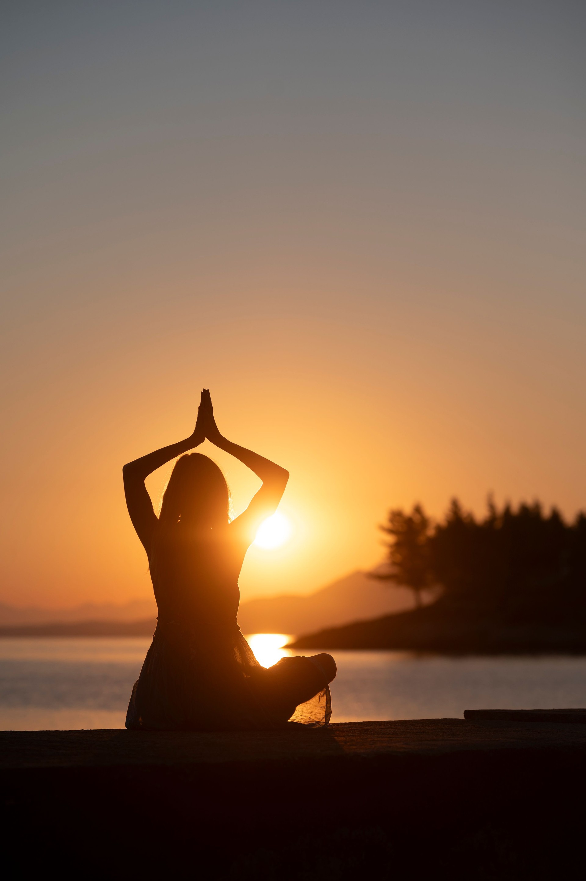 Meditation and mindfulness at sunset